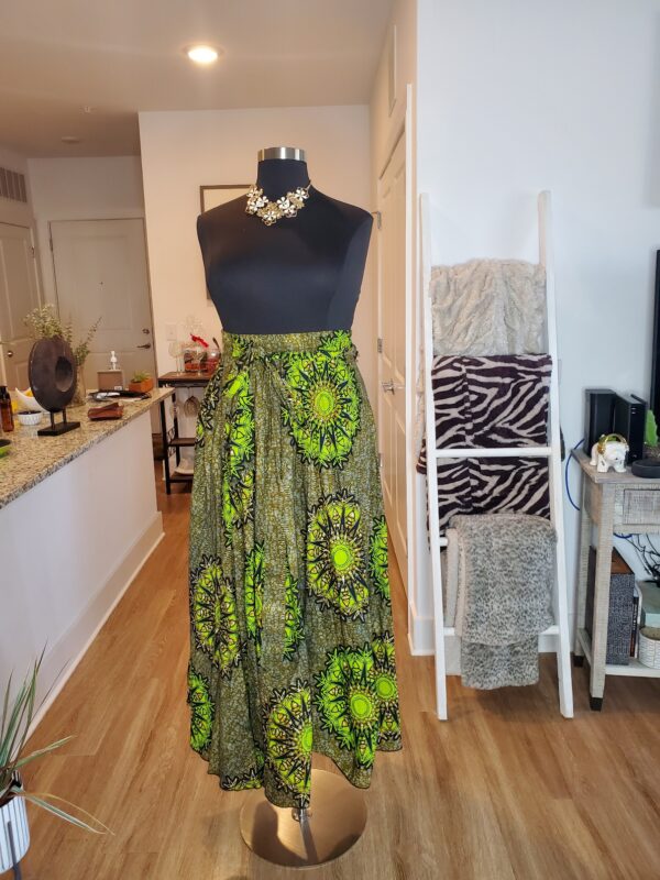 Green and Yellow Ankara Tie Waist Skirt